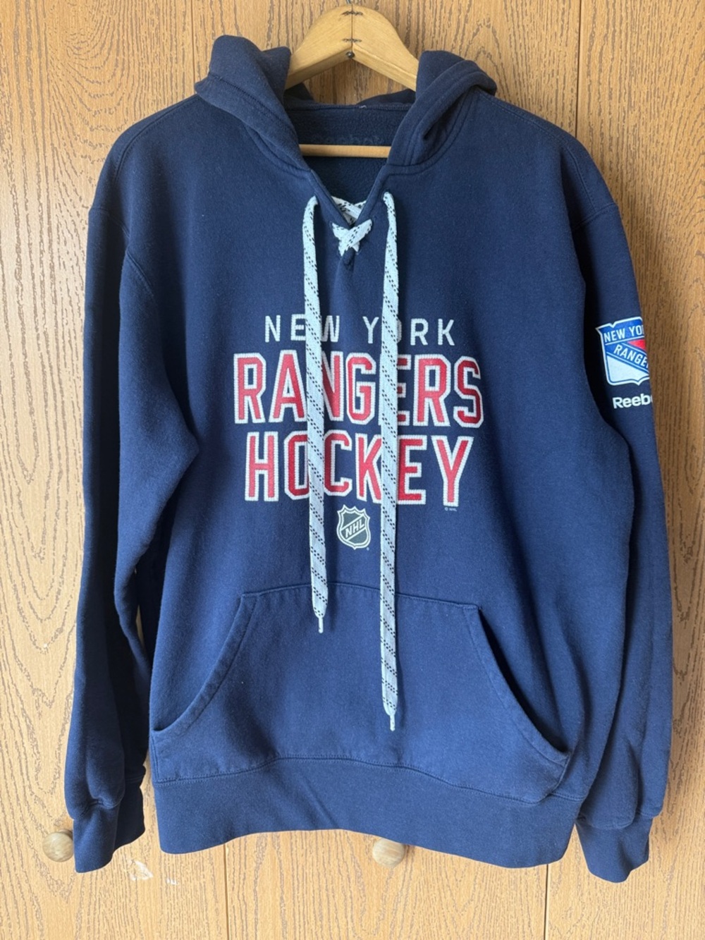 Reebok New York Rangers NHL Lace Up Hoodie Navy Blue Men’s Size Large